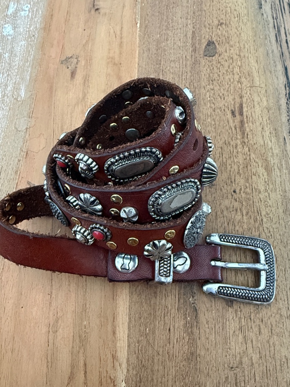 Campomaggi Skyland studded belt in cognac leather. New with tags.